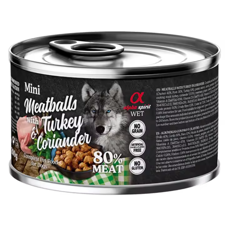 Alpha Spirit Albóndigas de Pavo y Cilantro 200 gr y 400 gr Albondigas de perro Albondigas para perro Sin Cereales 100% Natural - 1