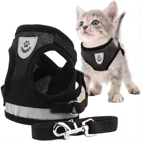 Arnés para gatos, arnés para gatos, correa para arnés para gatos, correa para arnés para gatos, arnés para gatos con correa reflectante, correa ajustable para gatos pequeños, cachorros que caminan con gatos (S) - 1