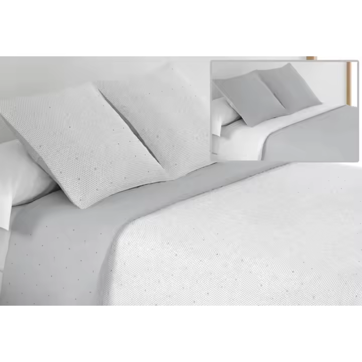 Mommata Colcha Bouti Bordada Reversible Gris Bicolor. - 1