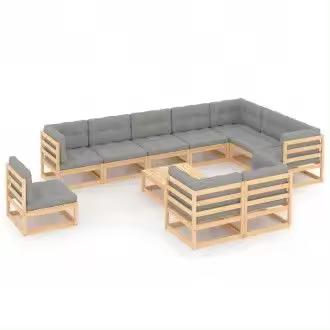 VIDAXL 3076869 juego de muebles con un diseño modular fabricado en madera de pino con cojines color gris - 1