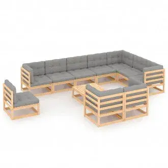 VIDAXL 3076869 juego de muebles con un diseño modular fabricado en madera de pino con cojines color gris - 1
