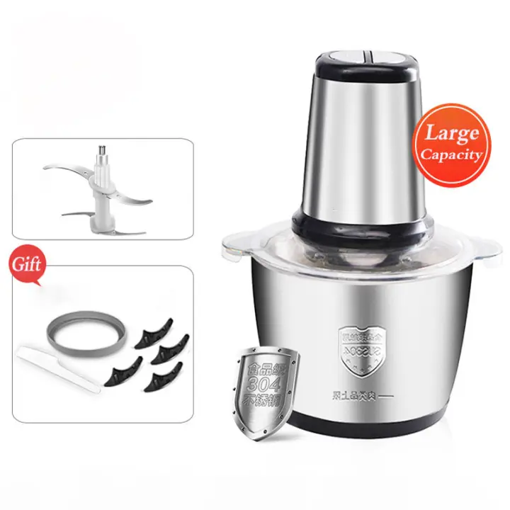 2L Electric Meat Grinder 2 Speeds Stainless Steel Chopper Food Processor Garlic Mud Maker Blender Large Capacity Kitchen Utensils - 1