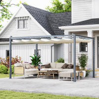 Outsunny Pérgola de Aluminio con Luces LED 4x3 m Cenador de Jardín Gazebo con Solares Techo Retráctil Impermeable Anti-UV Pabellón para Patio Terraza Crema y Gris - details 1