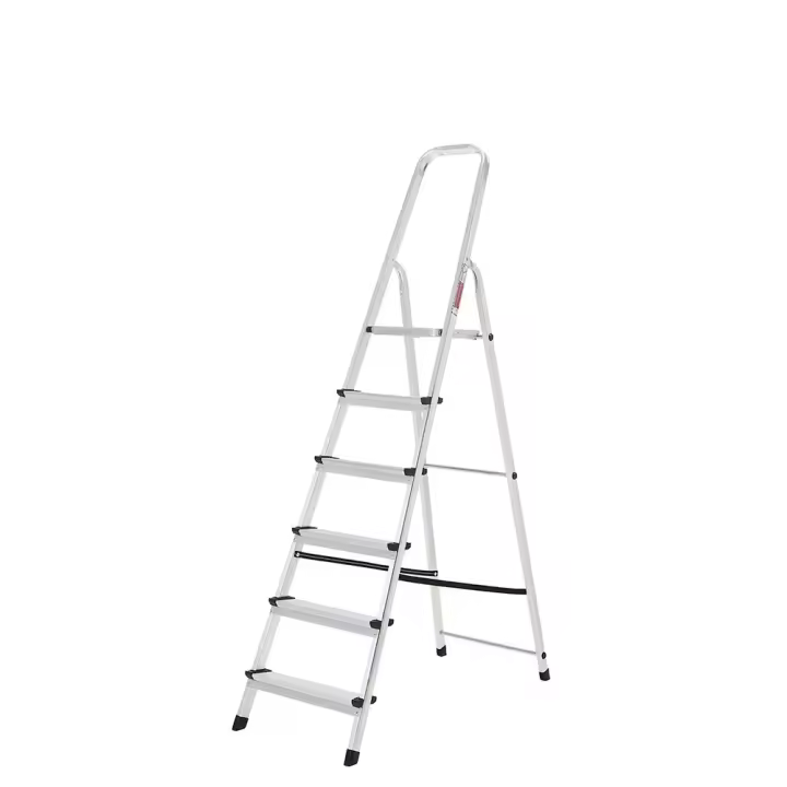 ORYX Escalera Plegable de Aluminio para Uso Doméstico | Disponible de 3 a 8 Peldaños (Altura Base 119 cm) | Escalera Ligera con Peldaños Reforzados, Bandeja Portaherramientas y Tacos Antideslizantes para Limpieza y Mantenimiento del Hogar - 1