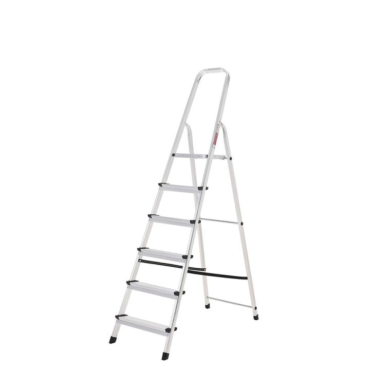 ORYX Escalera Plegable de Aluminio para Uso Doméstico | Disponible de 3 a 8 Peldaños (Altura Base 119 cm) | Escalera Ligera con Peldaños Reforzados, Bandeja Portaherramientas y Tacos Antideslizantes para Limpieza y Mantenimiento del Hogar