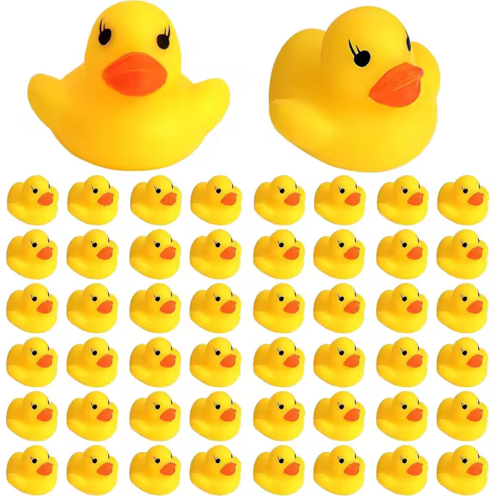 Patitos de goma para baño, 50 unidades, amarillos, que chirrían y flotan. Ideales para bañera, piscina infantil, decoración de coche y tartas. - 1