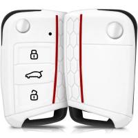 Banner - Funda silicona mando llave del coche 3 botones compatible con VW blanco rojo