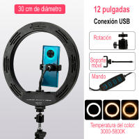 Aro de luz Led de 30 cm de diámetro | Anillo de luz de 12 Pulgadas para teléfonos móviles o cámaras | Selfies, Fotografía, Maquillaje, Youtube, TIK Tok Live | Cable USB y Mando | Marca RevolutionLine - details 0