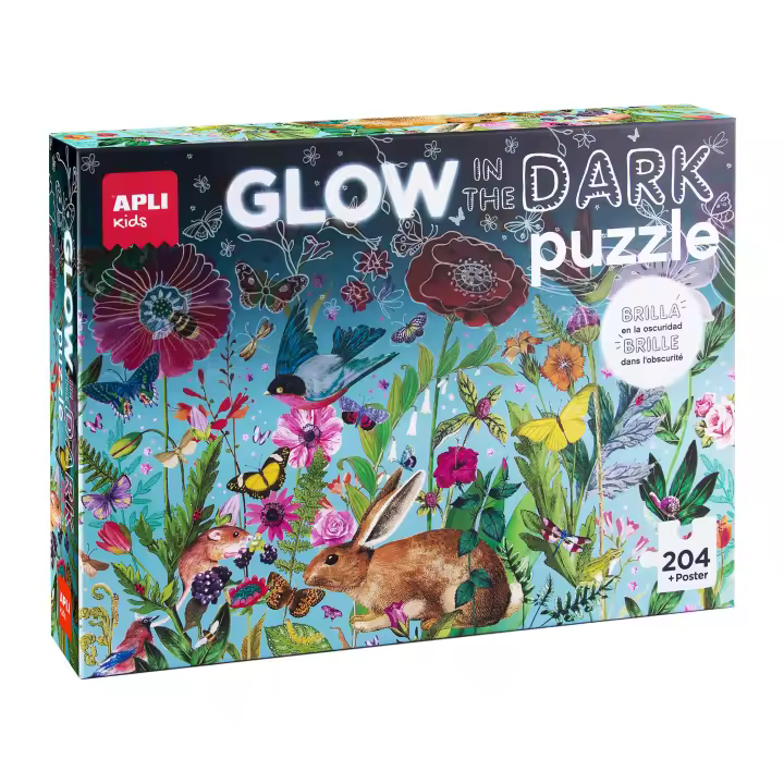 PUZZLE GLOW IN THE DARK FLORES BRILLA EN LA OSCURIDAD 204 PIEZAS + POSTER - APLI KIDS - 1