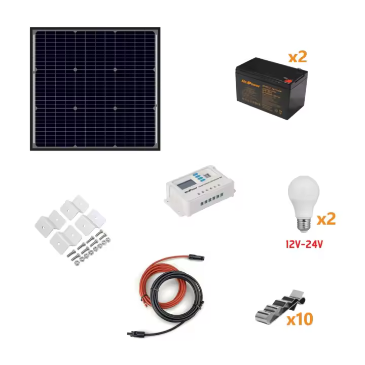 Kit Isla Fotovoltaica 110W - Kit with Placa solar, controlador de Carga, proyector y Accesorios de instalación - 1