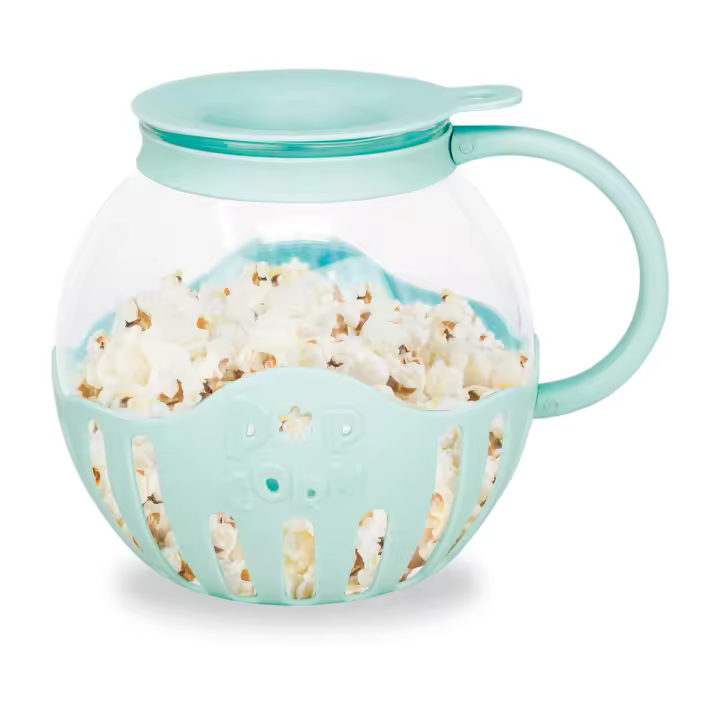 Palomitero Jocca para microondas de cristal borosilicato - Palomitas en 2-3 minutos con tapa medidora y función para derretir mantequilla. Apto para Lavavajillas, tamaño compacto de 16.5x20x16.5 cm - Ideal para snacks saludables y rápidos - 1