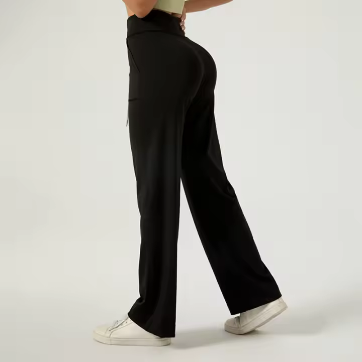 Pantalones deportivos versátiles de estilo callejero con cordón, pantalones informales sueltos color piel, pantalones de pierna ancha sin costuras de alta elasticidad para mujer - 1