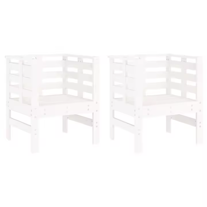 Sillas de Jardín 2 UDS Madera Maciza Pino Blanco 61,5x53x71 cm - 1