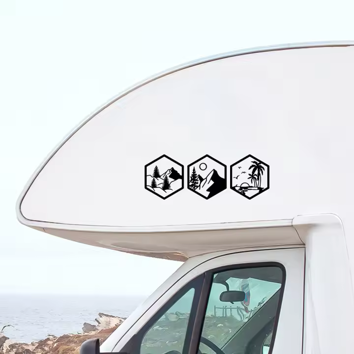 Pegatinas De Coche Montaña Sol Onda Decoración Para Camper Vans Y Motorhomes Vinilo Adhesivo Accesorios De Diseño Creativo - 1