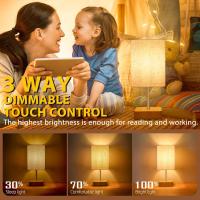 Lámpara de mesita de noche táctil, lámparas de mesita de noche de control táctil regulable, lámpara pequeña base de madera beige Pantalla de tela de lino para dormitorio, Bombilla regulable incluida - details 0