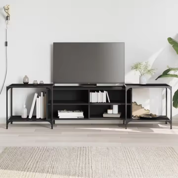 vidaXL Mueble de TV madera de ingeniería negro 203x37x50 cm - 1