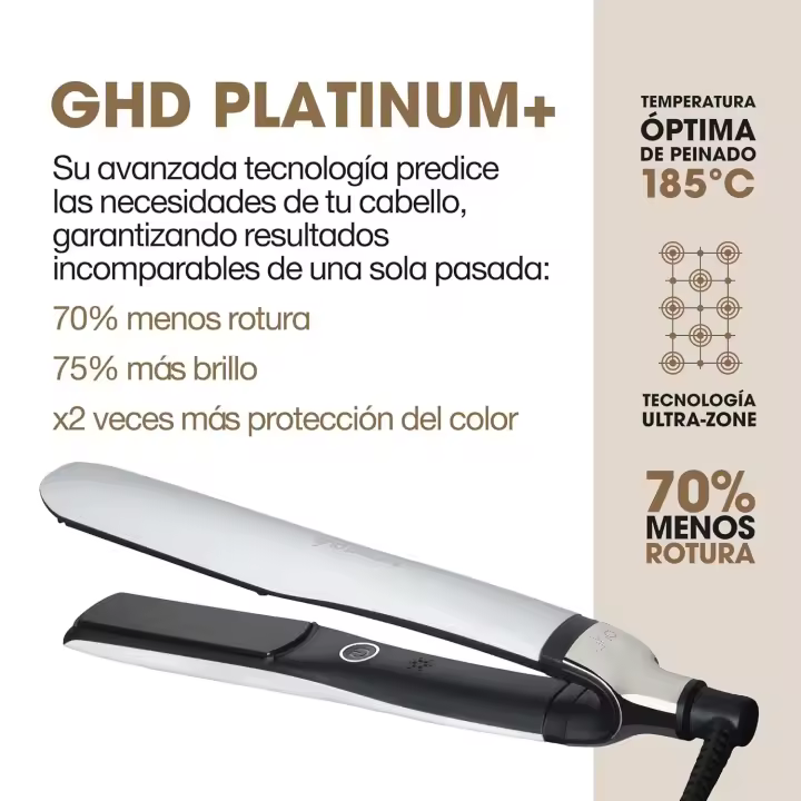 ghd Platinum+ Blanca - Plancha de Pelo Profesional Inteligente, Cabello Más fuerte, Más Brillo y Protección del Color - Para todo Tipo de Cabello - (Enchufe Europeo) - 1