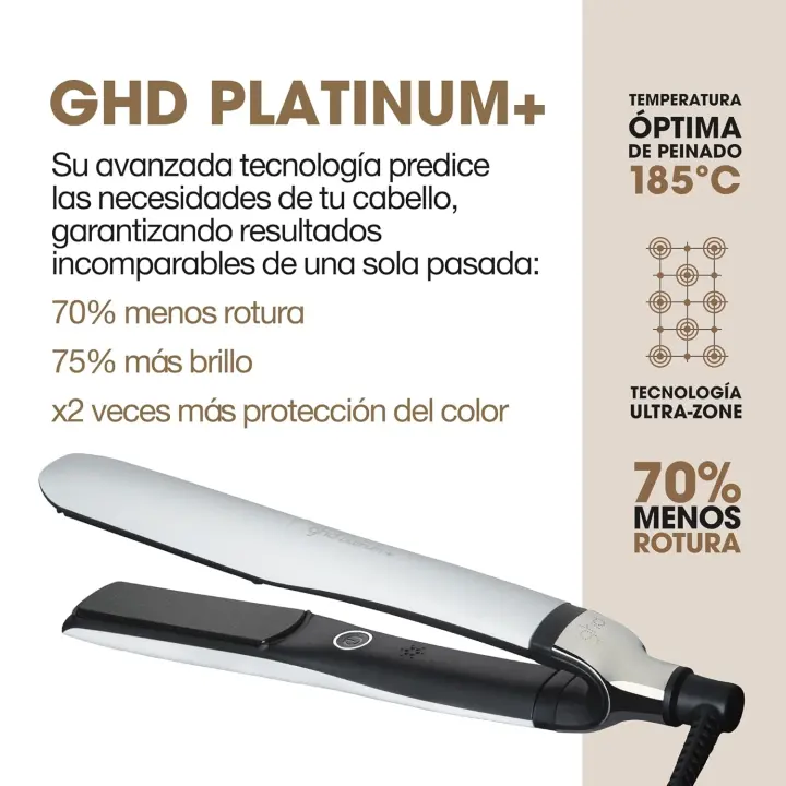 ghd Platinum+ Blanca - Plancha de Pelo Profesional Inteligente, Cabello Más fuerte, Más Brillo y Protección del Color - Para todo Tipo de Cabello - (Enchufe Europeo) - 1