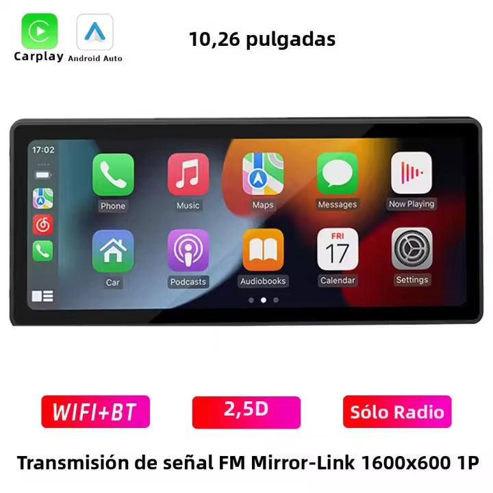 Reproductor MP5 Portátil HIPPBQCC 10.26" Con Pantalla Táctil BT Carplay Para Coche Compatible Con Apple Y Android Radio In-Dash - 1