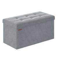 Banco de almacenaje plegable de terciopelo, taburete reposapiés con 2 cajas, 38x76x38 cm, soporta hasta 300 kg, ideal para entrada, sala de estar y dormitorio, disponible en gris paloma, gris pizarra y rosa caramelo - details 0