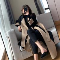 Abrigo Elegante De Punto Y Poliéster Para Mujer Estilo Largo Y Patchwork Cinturado Slim Abrigo De Otoño E Invierno De Alta Calle - details 5