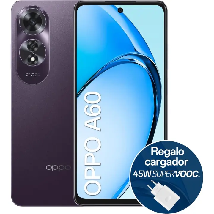 OPPO A60 4G - Smartphone Libre, 16GB(8GB+8GB) 256GB, Pantalla HD+ LCD 6.7", Cámara 50+2+8 MP, Android, Batería 5000mAh, Carga Rápida 45W, Cargador Incluido - 1