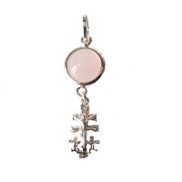 Colgante doble Plata de Ley Cruz de Caravaca relieve, y Colgante cuarzo rosa natural cabujón redondo 8 mm. Calidad, diseño y precio. Estuche incluido - details 1