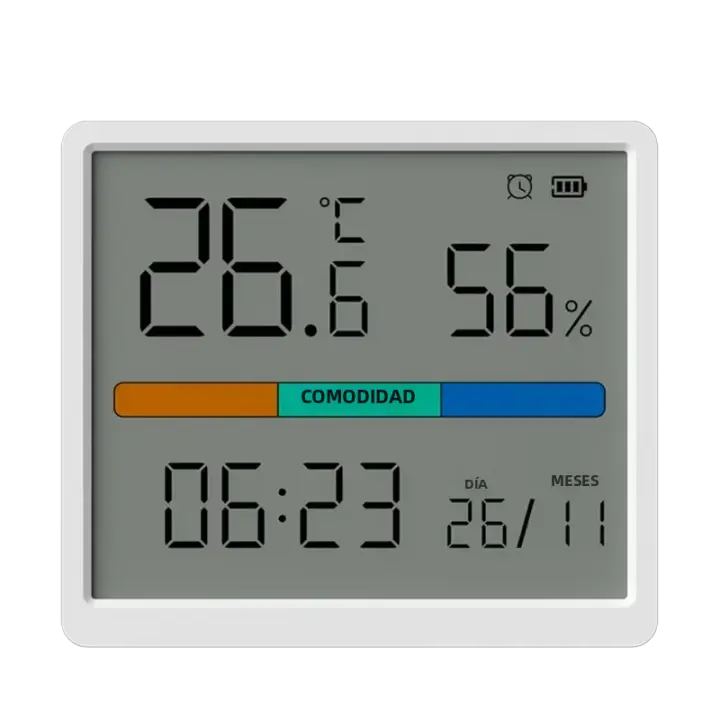 Termómetro Y Higrómetro Digital LCD Para Interior Sensor De Temperatura Y Humedad Estación Meteorológica Con Reloj Para El Hogar Tamaño 77*68*11 Mm - 1