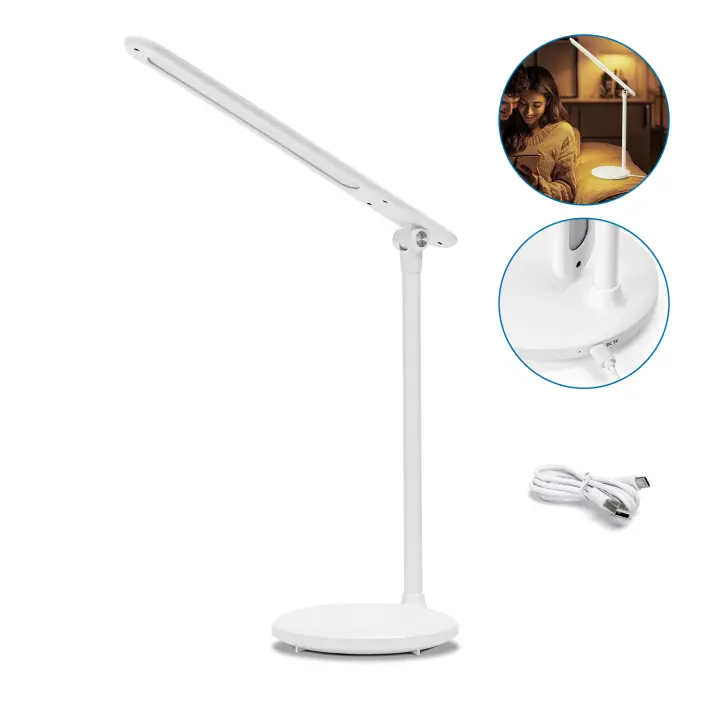 Aigostar lámpara escritorio LED, flexo de escritorio plegable, 3 modos, 5 niveles de brillo, puerto tipo C, con 100cm cable, función de memoria, flexible ajustable, control táctil, blanco - 1
