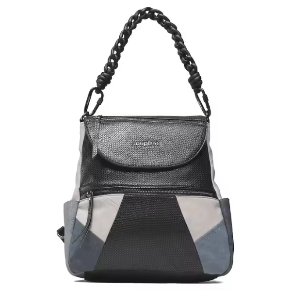 DESIGUAL Mochila Mujer Back Sterlina Positano 21WAKP40 Negra Azul Blanca Mediana 28x28cm - 1