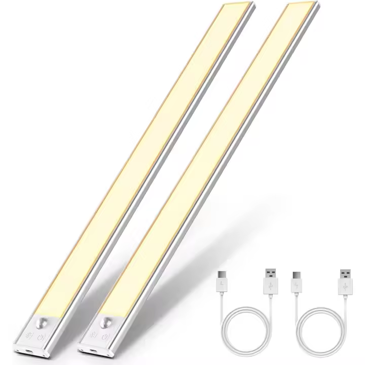 Luces de armario con sensor de movimiento Luz nocturna recargable de 1500 K_ Luz de gabinete LED adhesiva regulable de 41 cm_Pasillo_Escaleras_Sótano_Cocina_Garaje - 2 piezas - 1