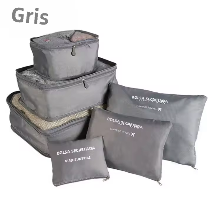 Juego de bolsas de almacenamiento de viaje, Maleta de embalaje, estuches de almacenamiento, organizador de equipaje portátil, ropa, zapatos, organizador plegable, 6 piezas - 1