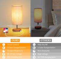 Lámpara de Mesilla de Noche con Puertos de Carga USB, Control Tactilla de 3 Temperaturas de Color y Lámpara de Registro Minimalista Regulable, Bombillas E27, Lectura Salón habitación Oficina [Clase de eficiencia energética G] - details 2