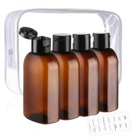 4pcs Botellas De Viaje Reutilizables De 100ml Con Etiquetas Y Bolsa De Almacenamiento Marrón Transparente Plástico Dispensador De Shampoo Multiusos - details 0