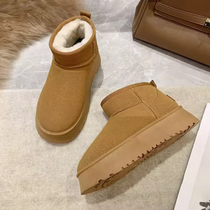 Botas De Nieve Gruesas Y Cálidas Para Mujer Botines Clásicos Cómodos De Invierno Novedad 2023 Material Superior Nubuck Interior De Plush Corto Y Acabado En Piel De Oveja - 1