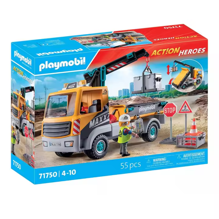 PLAYMOBIL - CAMIÓN DE CONSTRUCCIÓN CON GRÚA, 71750, TIENDA CON LICENCIA OFICIAL - 1