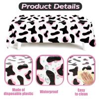 Mantel Desechable De Poliéster Y Algodón Con Estampado De Vaca En Blanco Negro Y Rosa Tema De Animales De La Granja Para Fiestas Cumpleaños - details 5