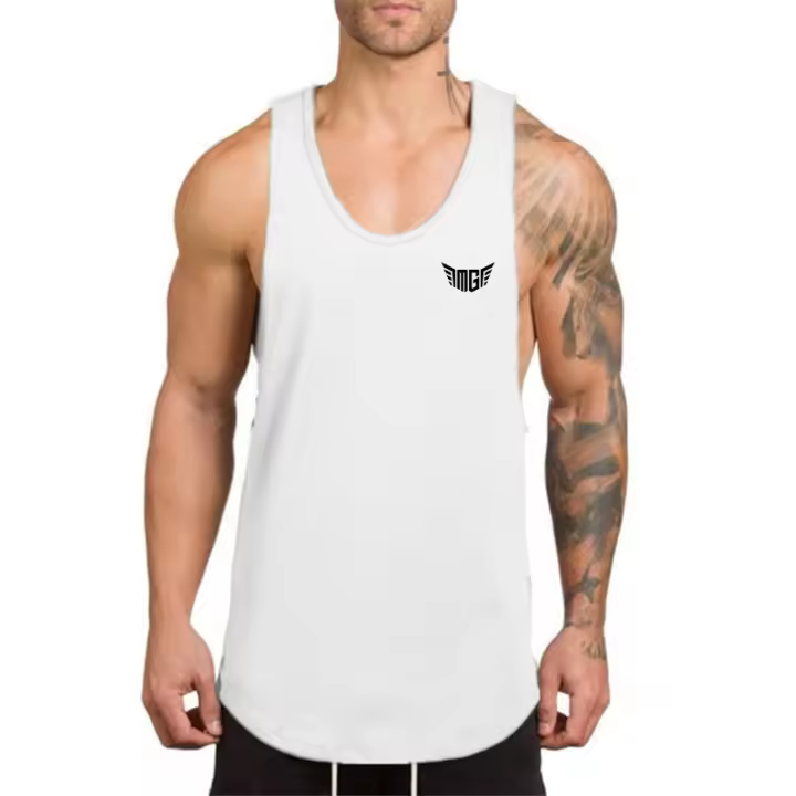 New Plain Casual Fashion Print Tank Top Men Gym Bodybuilding Stringer Sleeveless Shirt Fitness Clothing Sportwear Muscle Vest - 1
