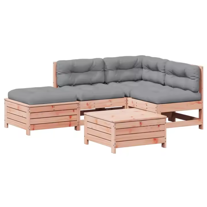 vidaXL Juego de muebles jardín 5 pzas y cojines madera abeto Douglas - 1