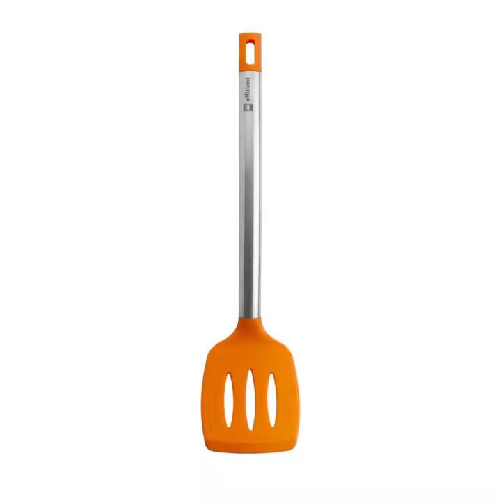 Bra - Espátula de Cocina Efficient, Utensilio Cocina, Acero Inoxidable, Silicona Naranja, Mover, Escurrir y Servir, Apto Lavavajillas - 1