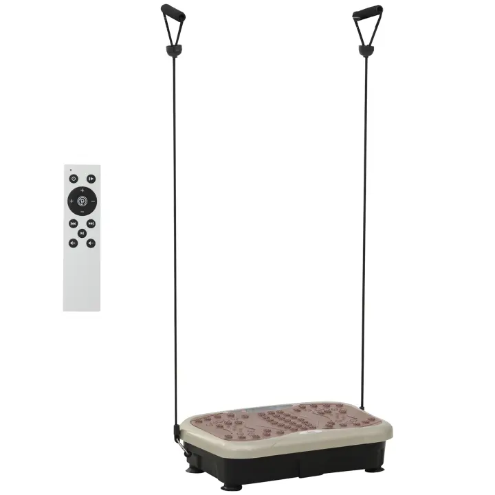 HOMCOM Placa de Vibración Plataforma Vibratoria con 2 Bandas Elásticas para Fitness Entrenamiento 200W Control Remoto 99 Velocidades Carga 120 kg Pantalla LED 54x33x14 cm Café y Negro - 1