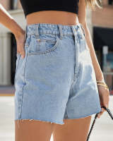 Shorts De Mezclilla Sueltas Para Mujer Estilo Casual Verano Cierre De Cremallera Y Botones Talla Media Jeans Rectos - details 1
