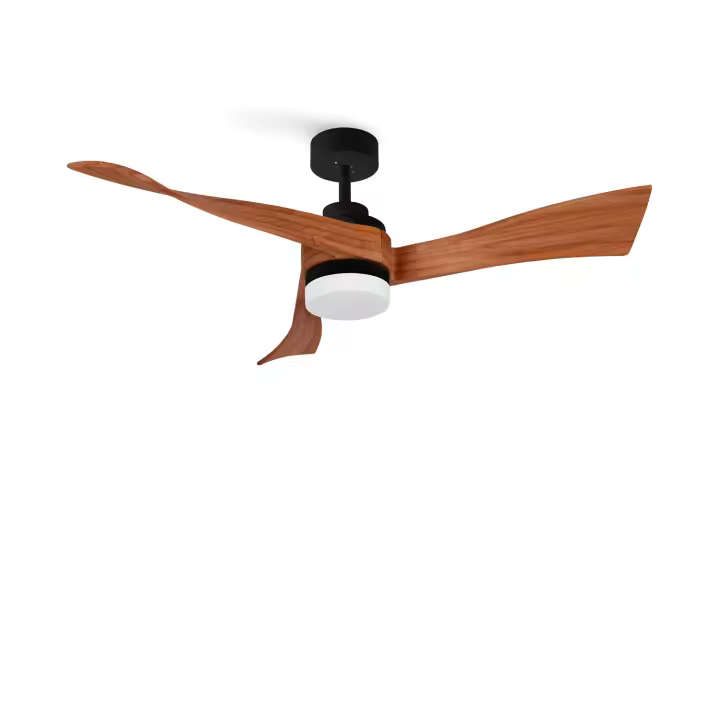 Create - Ventilador de Techo WINDLIGHT CURVE DC - 40W - Ø132 Cm - Negro y Madera Oscura - 1