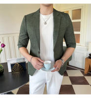 Traje De Verano Para Hombre 2025 De Alta Calidad Con Mangas De Siete Puntos Estilo Moderno Y Elegante Talla M-5XL Azul Rayado Transpirable Y Fresco - details 10