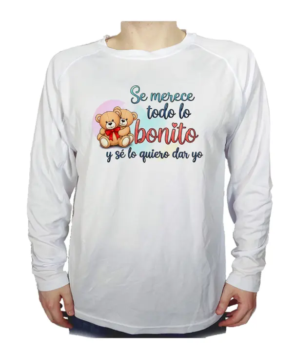 MERCHANDMANIA CAMISETA MANGA LARGA frase bonita amor lindo ositos regalo san valentin tshirt - 1
