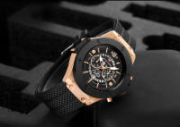Reloj De Cuarzo Para Hombre De 48mm Con Dial Negro Y Diseño De Agujeros En Blanco Y Negro Estilo Deportivo Resistente Al Choque Y Al Agua - details 5