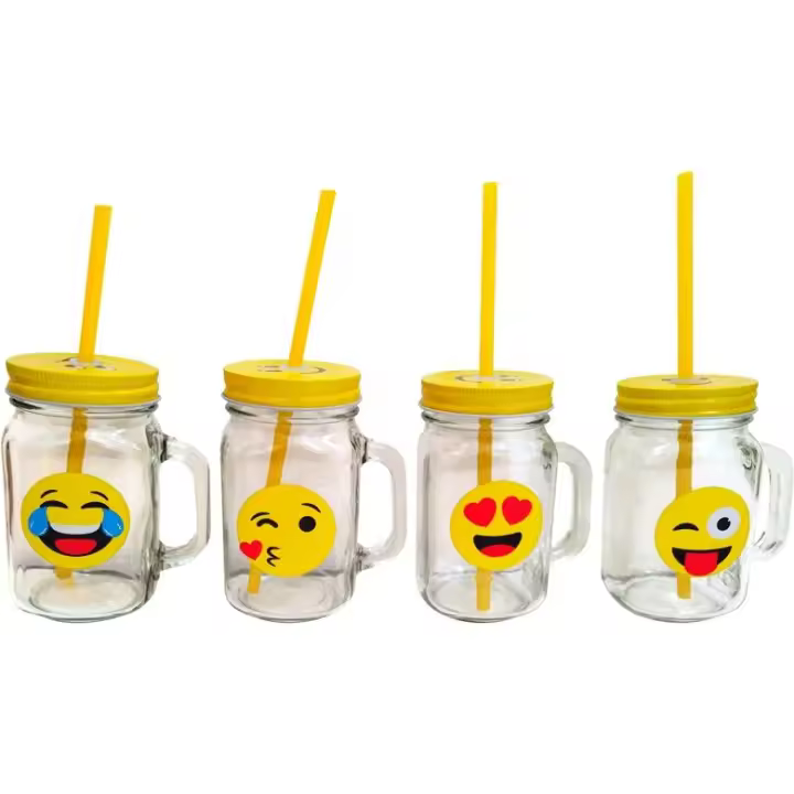 Disok Lote de 12 a 24 Jarras de Cristal en Caja Regalo, con Diseños Divertidos de Emoticonos para Fiestas y Celebraciones, Regalos y detalles para Cumpleaños infantiles Tazas Tarros Termos - 1