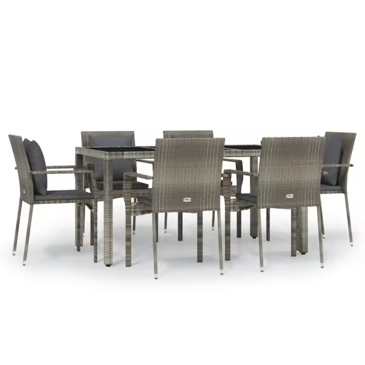 vidaXL Set comedor jardín 7 pzas y cojines ratán sintético gris - 1