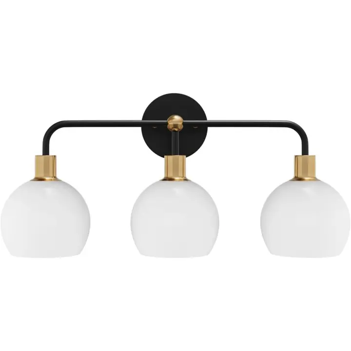 Lámpara de tocador de baño de 3 luces, acabado negro mate, iluminación de tocador con pantalla de globo blanca, moderna lámpara de pared para baño sobre espejo para baño, dormitorio, hotel, E26 - 1