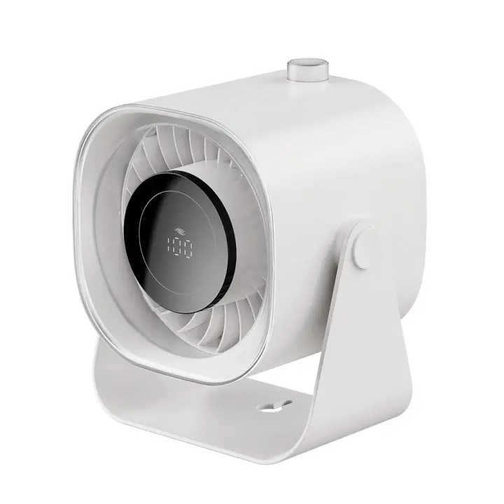 Ventilador de escritorio, portátil y silencioso, circulador de aire de 5000 mAh con 100 velocidades, inclinación ajustable a 220°, pantalla digital, pequeño ventilador de mesa para dormitorio, oficina, cocina, viajes y camping, color blanco. - 1